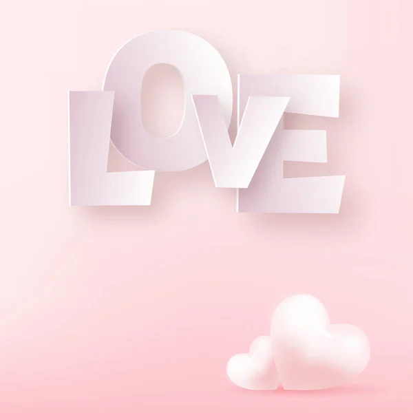 Concept of love and Valentine day with 3d pink heart and love text. Vector. — Vetor de Stock