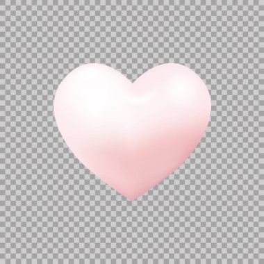 Realistic 3d pink heart on transparent background. Vector