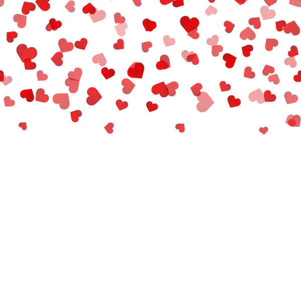 Concepto de la tarjeta del día de San Valentín con los corazones rojos que caen sobre fondo blanco. Ilustración vectorial. — Vector de stock