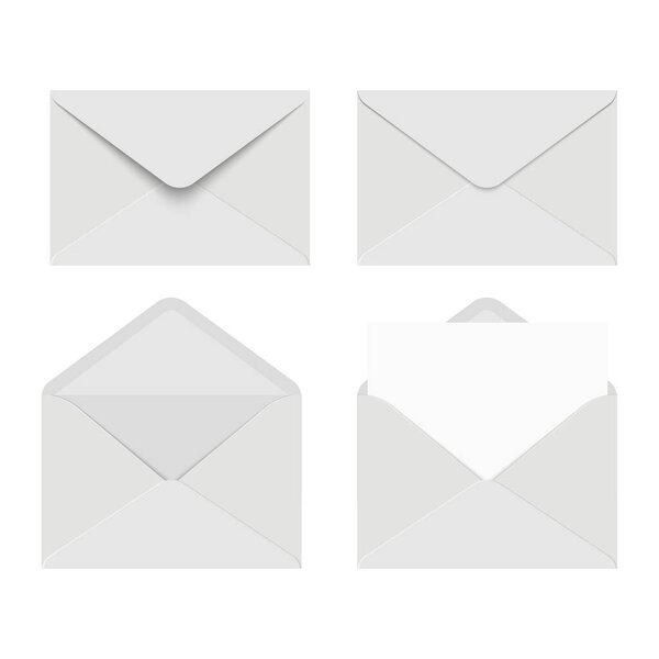 Set of white envelopes. Opened and closed. Vector illustration