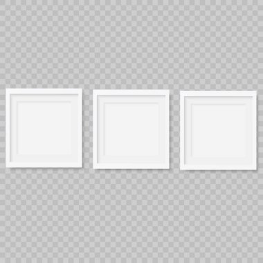 Şeffaf arkaplanda boş beyaz resim çerçeveleri kümesi. Vektör koleksiyonu