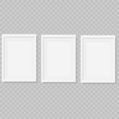 Şeffaf arkaplanda boş beyaz resim çerçeveleri kümesi. Vektör koleksiyonu