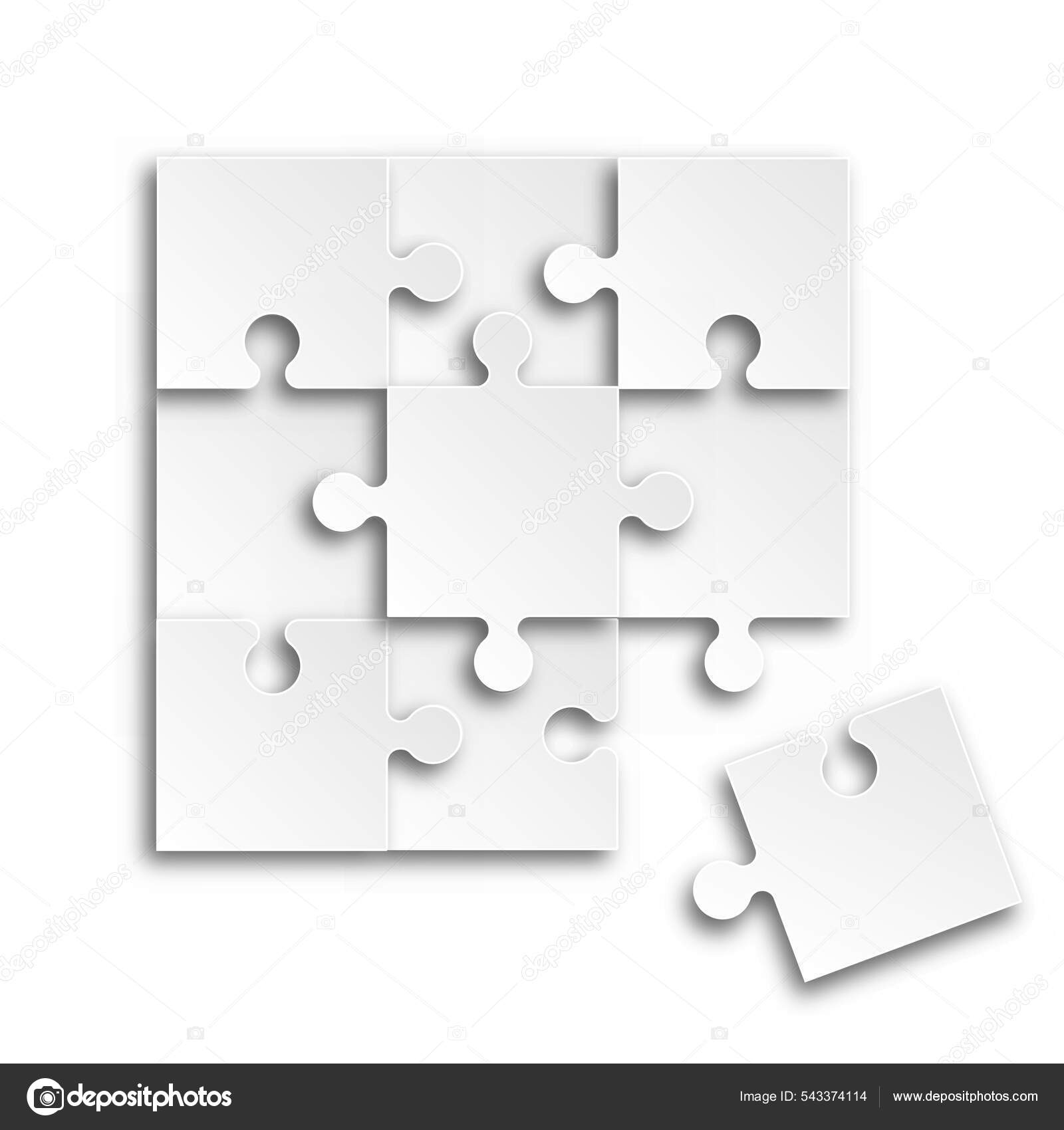 Modelo de grade de quebra-cabeça. modelo em branco de quebra-cabeças ou  diretrizes de corte. ilustração em vetor elemento clássico em mosaico