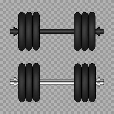 Gerçekçi spor salonları halterleri. Vücut geliştirme ve egzersiz için ekipman. Vektör illüstrasyonu
