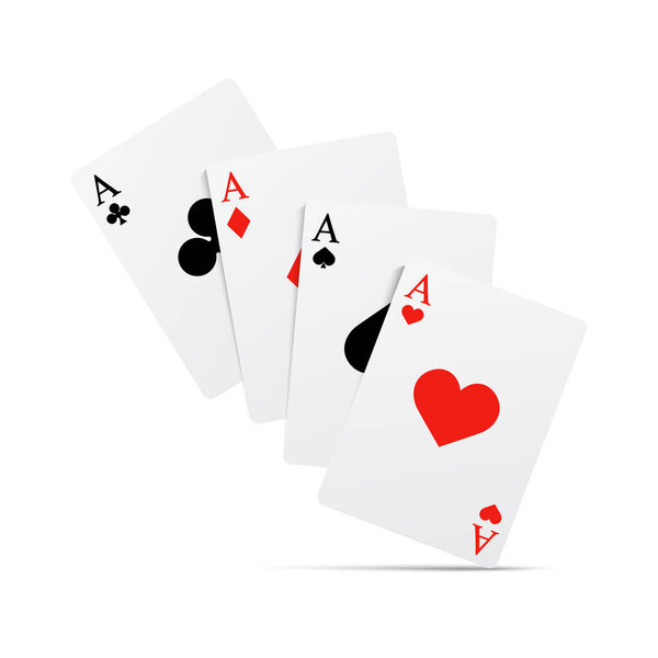 Set of playing cards, ace of four suits. Vector illustration