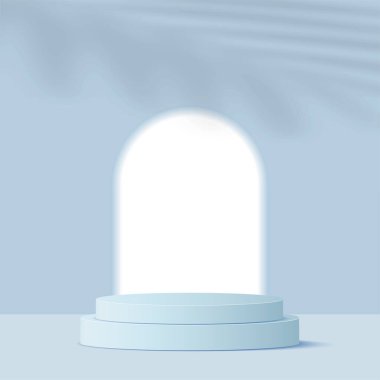 Sunum için mavi kürsülü soyut arkaplan. Vektör illüstrasyonu