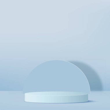 Sunum için mavi kürsülü soyut arkaplan. Vektör illüstrasyonu