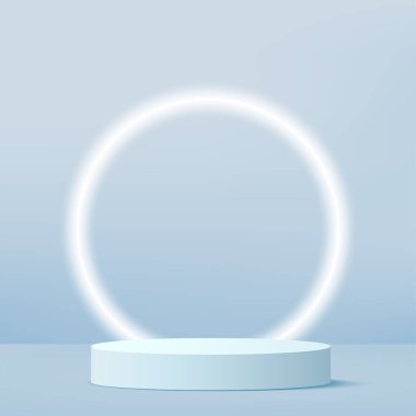 Sunum için mavi kürsülü soyut arkaplan. Vektör illüstrasyonu