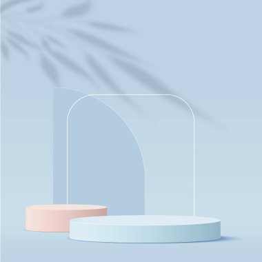 Sunum için mavi kürsülü soyut arkaplan. Vektör illüstrasyonu