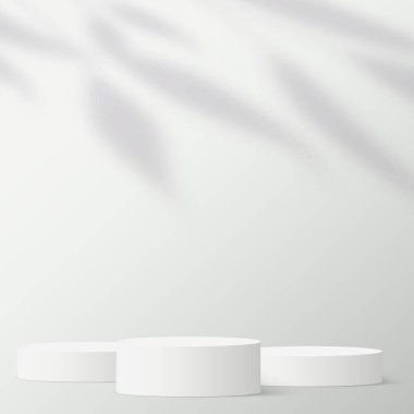 Sunum için beyaz renkli podyumu olan soyut bir arkaplan. Vektör illüstrasyonu