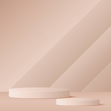 Sunum için krem rengi podyumu olan soyut bir arkaplan. Vektör illüstrasyonu