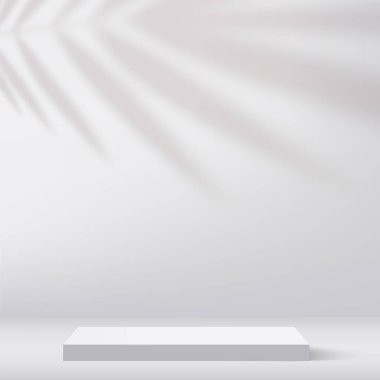 Sunum için beyaz renkli podyumu olan soyut bir arkaplan. Vektör