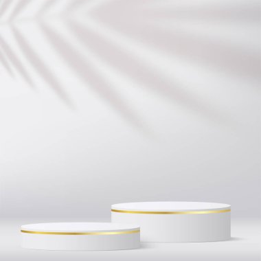 Sunum için beyaz renkli podyumu olan soyut bir arkaplan. Vektör illüstrasyonu