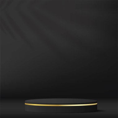 Sunum için siyah renkli podyumu olan soyut bir arkaplan. Vektör illüstrasyonu