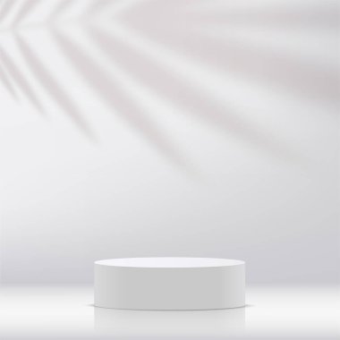 Sunum için beyaz renkli podyumu olan soyut bir arkaplan. Vektör illüstrasyonu