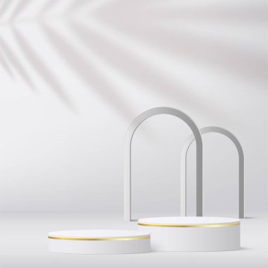 Sunum için beyaz renkli podyumu olan soyut bir arkaplan. Vektör illüstrasyonu