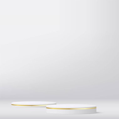 Sunum için beyaz renkli podyumu olan soyut bir arkaplan. Vektör illüstrasyonu