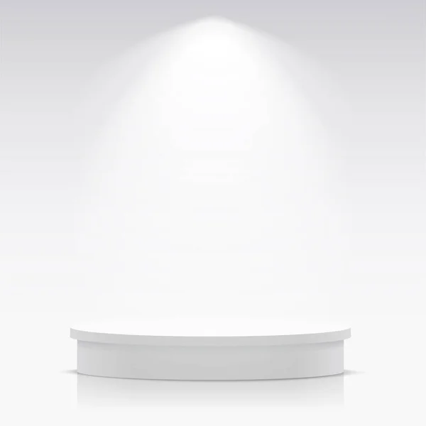 Sunum Için Spot Işıklarıyla Beyaz Renkli Podyum Vektör Illüstrasyonu — Stok Vektör