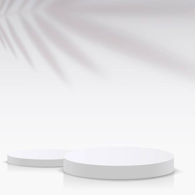 Sunum için beyaz renkli podyumu olan soyut bir arkaplan. Vektör illüstrasyonu