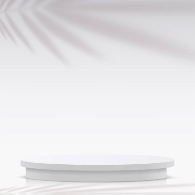 Sunum için beyaz renkli podyumu olan soyut bir arkaplan. Vektör illüstrasyonu