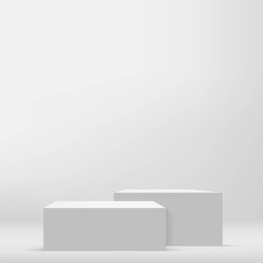 Sunum için beyaz renkli podyumu olan soyut bir arkaplan. Vektör illüstrasyonu