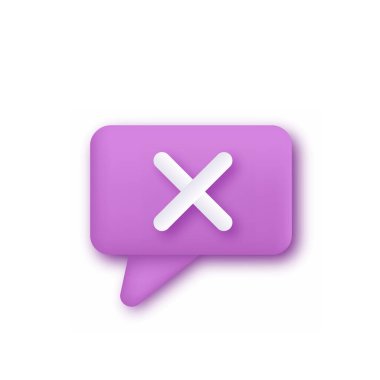 Çeçe ve çapraz sembollü üç boyutlu konuşma balonu. Vektör illüstrasyonu