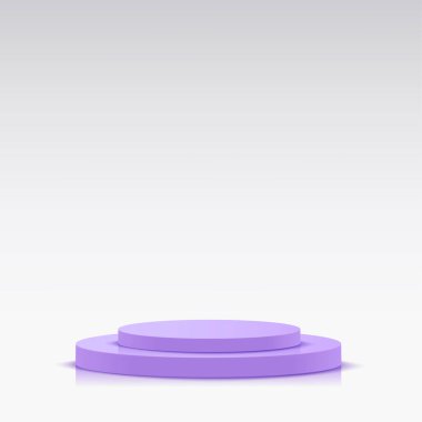 Sunum için beyaz mor podyumu olan soyut bir arka plan. Vektör illüstrasyonu