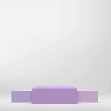 Sunum için beyaz mor podyumu olan soyut bir arka plan. Vektör illüstrasyonu