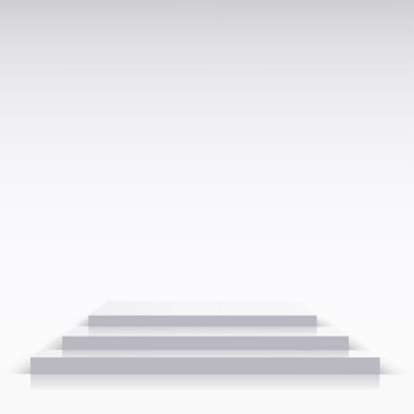 Beyaz kare podyum, sunum için kaide ya da platform. Vektör illüstrasyonu