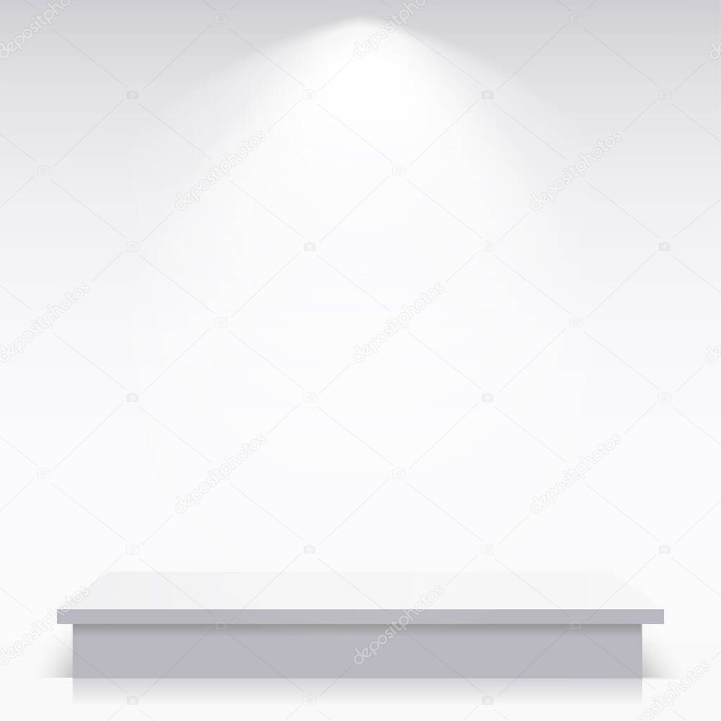 White square podium, pedestal or platform for presentation. Vector illustration