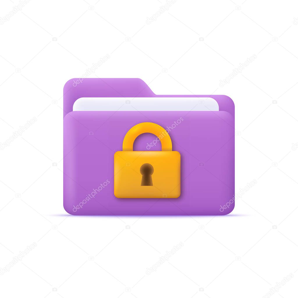 3d folder with locked padlock security concept. Vector illustration