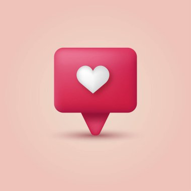 Kalpli 3D karikatür konuşma balonu. Vektör illüstrasyonu