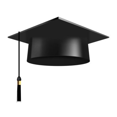 Gerçekçi 3D öğrenci şapkası beyaza izole edilmiş. Vektör illüstrasyonu