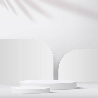 Sunum için beyaz renkli podyumu olan soyut bir arkaplan. Vektör illüstrasyonu