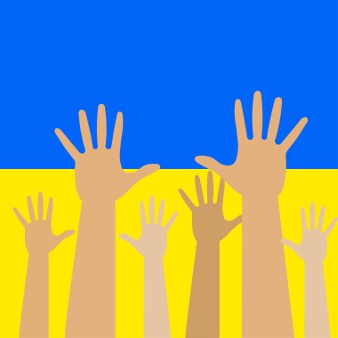 Ukrayna için eller havaya. Vektör illüstrasyonu