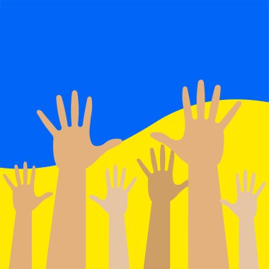 Ukrayna için eller havaya. Vektör illüstrasyonu