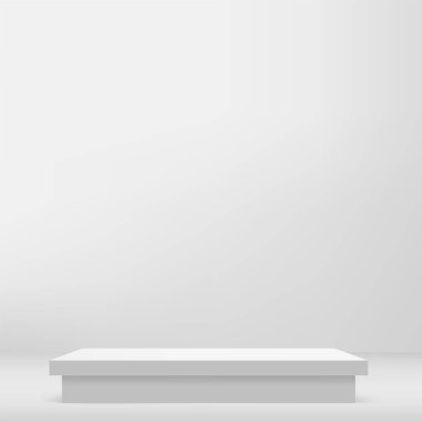 Sunum için beyaz renkli podyumu olan soyut bir arkaplan. Vektör illüstrasyonu