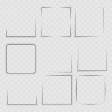 Saydam arka plan kutucuk kare gölge efekti seti. Vektör illüstrasyonu