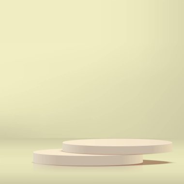 Sunum için pembe sarı kürsü olan soyut bir arkaplan. Vektör illüstrasyonu