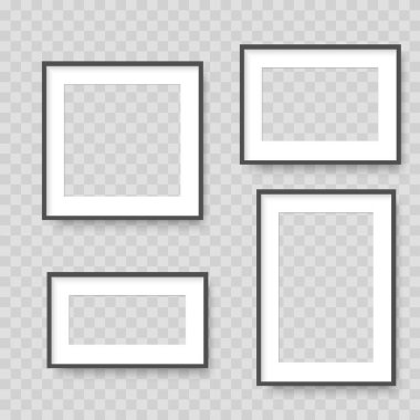 Şeffaf arkaplanda üç boyutlu fotoğraf çerçeveleri kümesi. Vektör illüstrasyonu