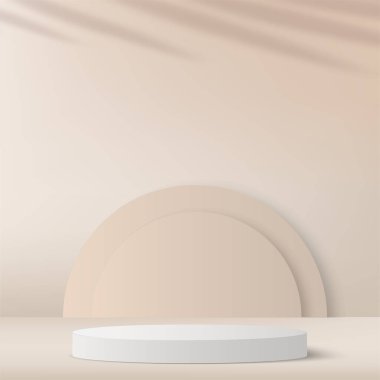 Sunum için pembe krem rengi podyumu olan soyut bir arkaplan. Vektör illüstrasyonu
