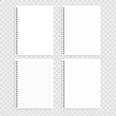 Metal spiral ve çizgileri olan defter kağıtları. Vektör illüstrasyonu