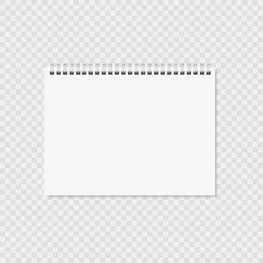 Gerçekçi, metal spiral ile açılan bir defter. Vektör illüstrasyonu