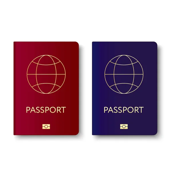 Passeport réaliste rouge et bleu. Carte d'identité. Vecteur — Image vectorielle