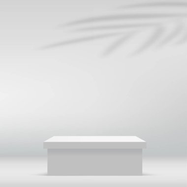 Geometrik formlarla soyut asgari sahne. Ürün sunumu için beyaz arka planda beyaz kürsü. Vektör