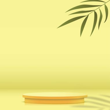 Geometrik formlarla soyut asgari sahne. Ürün sunumu için sarı arka planda sarı podyum. Vektör illüstrasyonu