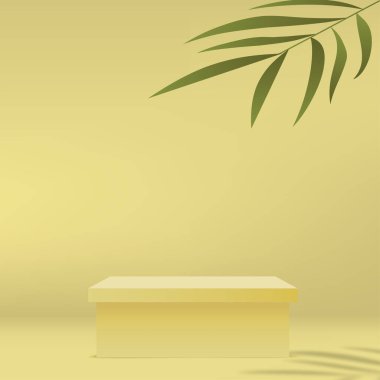 Geometrik formlarla soyut asgari sahne. Ürün sunumu için sarı arka planda sarı podyum. Vektör illüstrasyonu