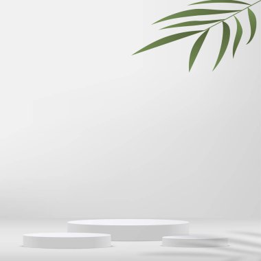 Geometrik formlarla soyut asgari sahne. Ürün sunumu için sarı arka planda sarı podyum. Vektör illüstrasyonu