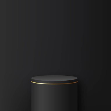 Sunum için siyah ve altın kürsülü soyut bir arkaplan. Vektör illüstrasyonu