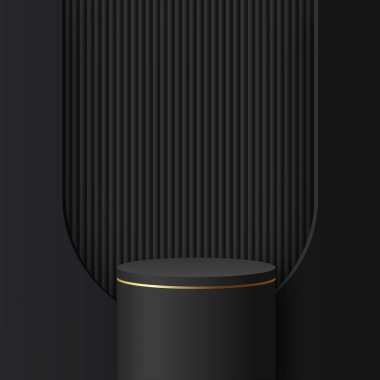 Sunum için siyah ve altın kürsülü soyut bir arkaplan. Vektör illüstrasyonu